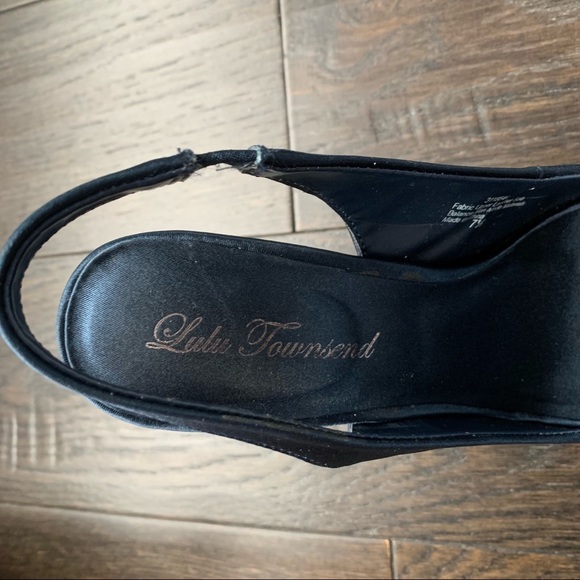 Lulu Townsend Size 7.5 Royal Blue Open Toed Fabric 4.5 Inch Platform High Heels - Picture 9 of 12